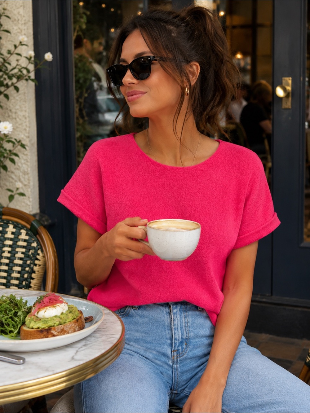 My Good Made in Italy Hot Pink Textured Knit Top